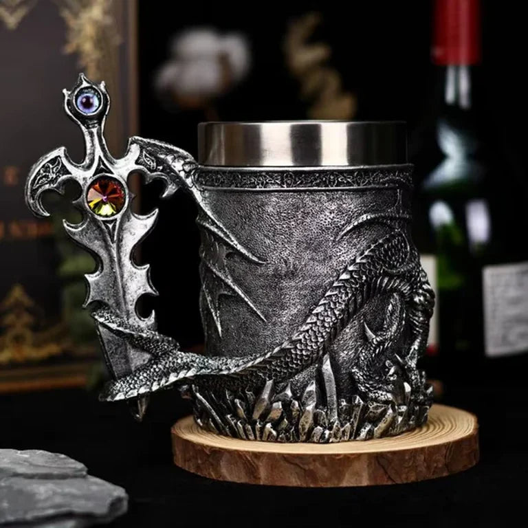 The Armored Kingdom Silver Sentinel Dragon Mug-Fantasy-Gothic-Regal-Stainless Steel