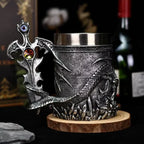 The Armored Kingdom Silver Sentinel Dragon Mug-Fantasy-Gothic-Regal-Stainless Steel