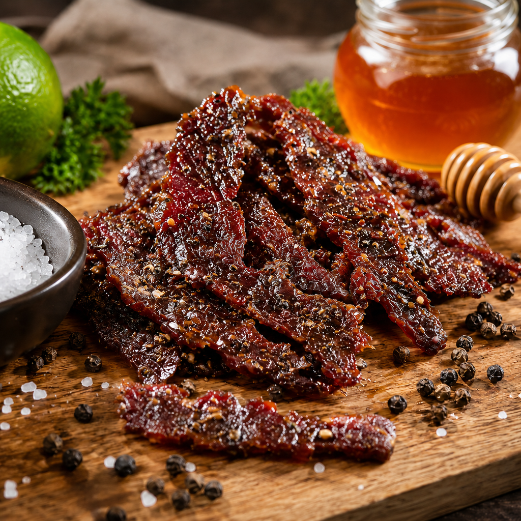 The Armored Kingdom Gourmet Sea Salt, Honey & Pepper Beef Jerky-3oz-protein dry snack