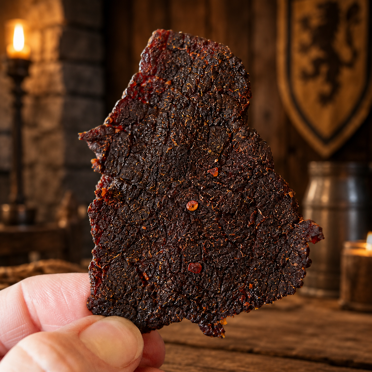 The Armored Kingdom Gourmet "OH" That's Hot! Beef Jerky-3oz-Protein Dried Savory Meat with Cayenne Pepper-Teriyaki Sauce-USDA Inspected