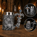 The Armored Kingdom Silver Sentinel Dragon Mug-Fantasy-Gothic-Regal-Stainless Steel