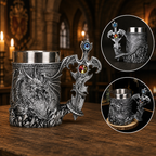 The Armored Kingdom Silver Sentinel Dragon Mug-Fantasy-Gothic-Regal-Stainless Steel