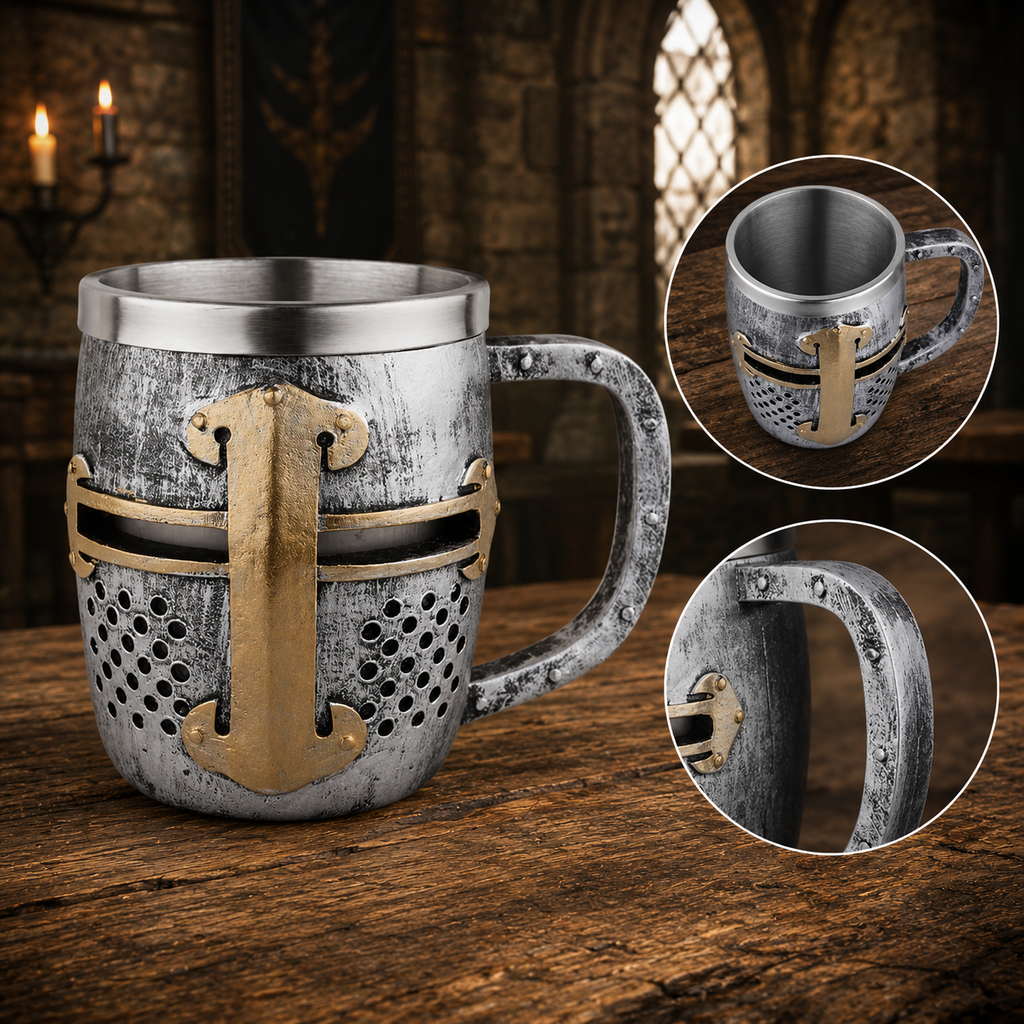 The Armored Kingdom King's Guard Knight Helmet Mug-Historic Design-Heavy Duty-Easy Grip Handle