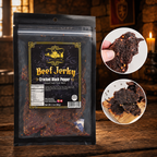 The Armored Kingdom Gourmet Cracked Black Pepper Beef Jerky-3oz-Savory High-Protein Snack, Resealable Bag, U.S.A. Inspected & Approved-Dried
