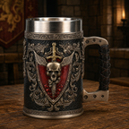 The Armored Kingdom Medieval Red Skullblade Mug-15oz Stainless Steel Novelty Design Skull Mug