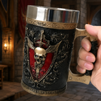 The Armored Kingdom Medieval Red Skullblade Mug-15oz Stainless Steel Novelty Design Skull Mug