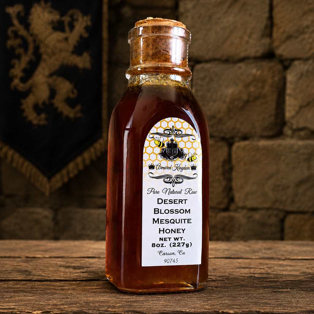 The Armored Kingdom Premium Desert Blossom Mesquite Honey Bottle-8oz-Sweet-Raw-Natural-Natural Sweetner