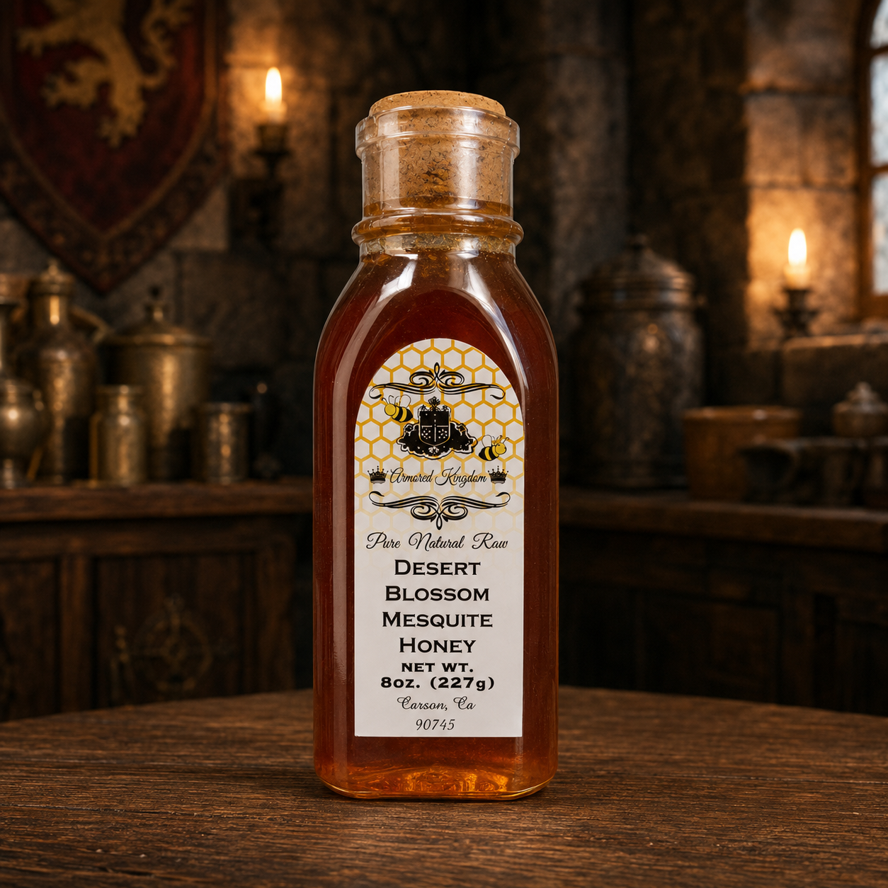 The Armored Kingdom Premium Desert Blossom Mesquite Honey Bottle-8oz-Sweet-Raw-Natural-Natural Sweetner