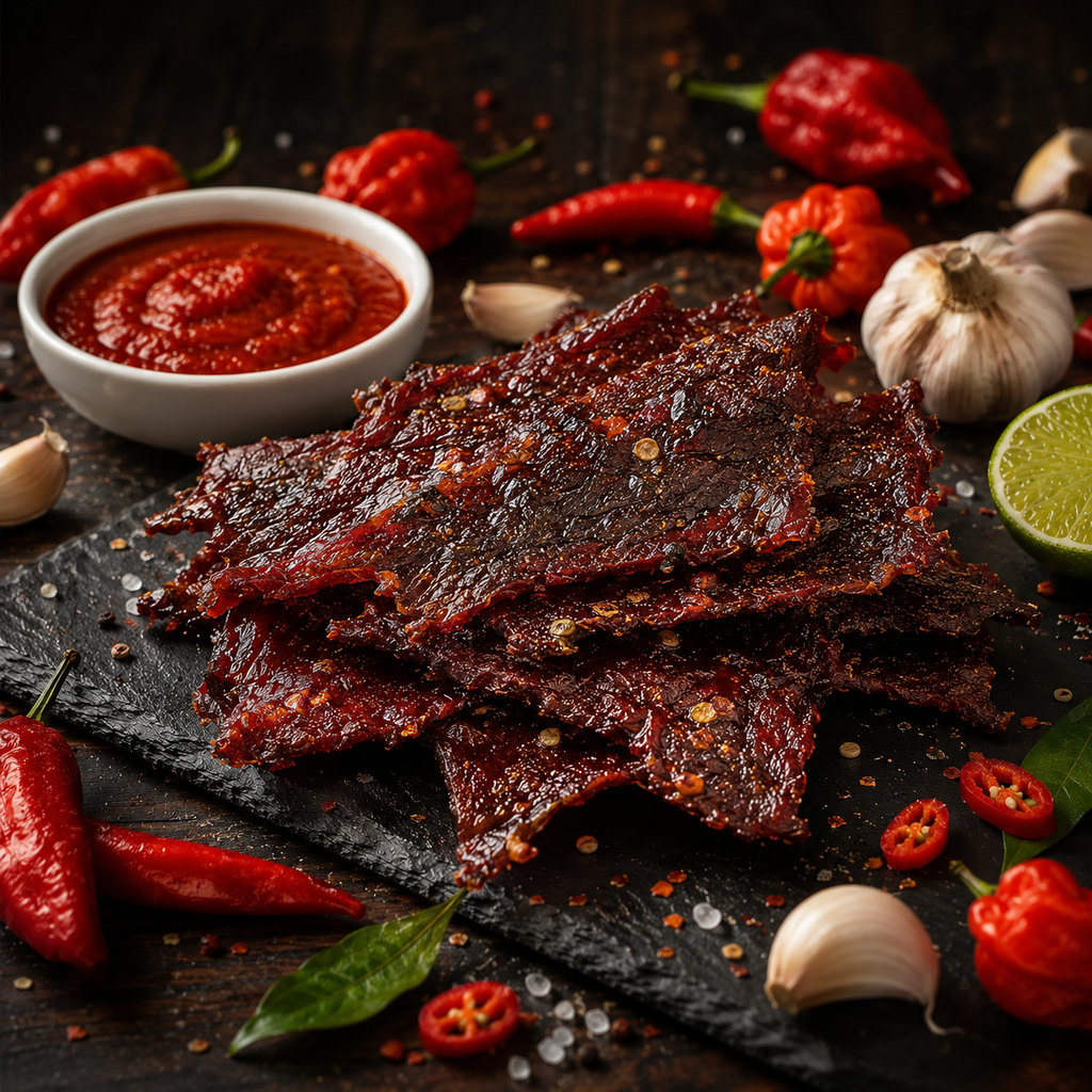 The Armored Kingdom Gourmet Smoky Sriracha Style Beef Jerky-3 oz Premium Beef Cuts-Bold Fiery-Protein Packed