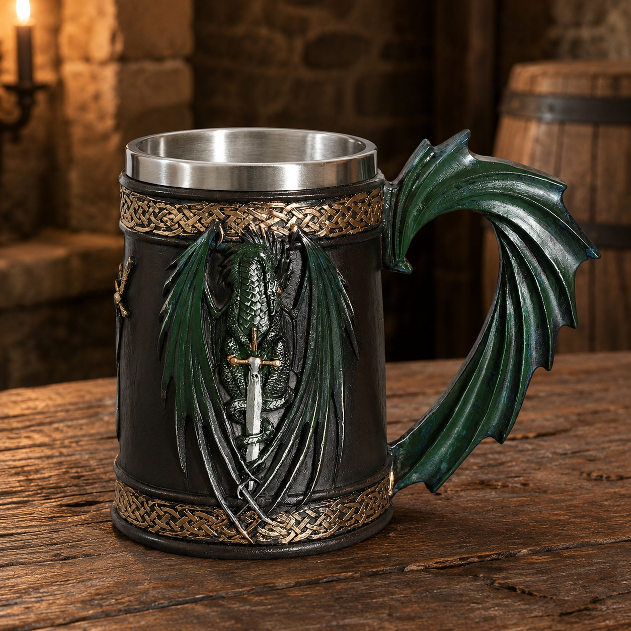 The Armored Kingdom Green Dragonlord’s War Mug-16oz-Sturdy-Fantasy Design-Premium Finish
