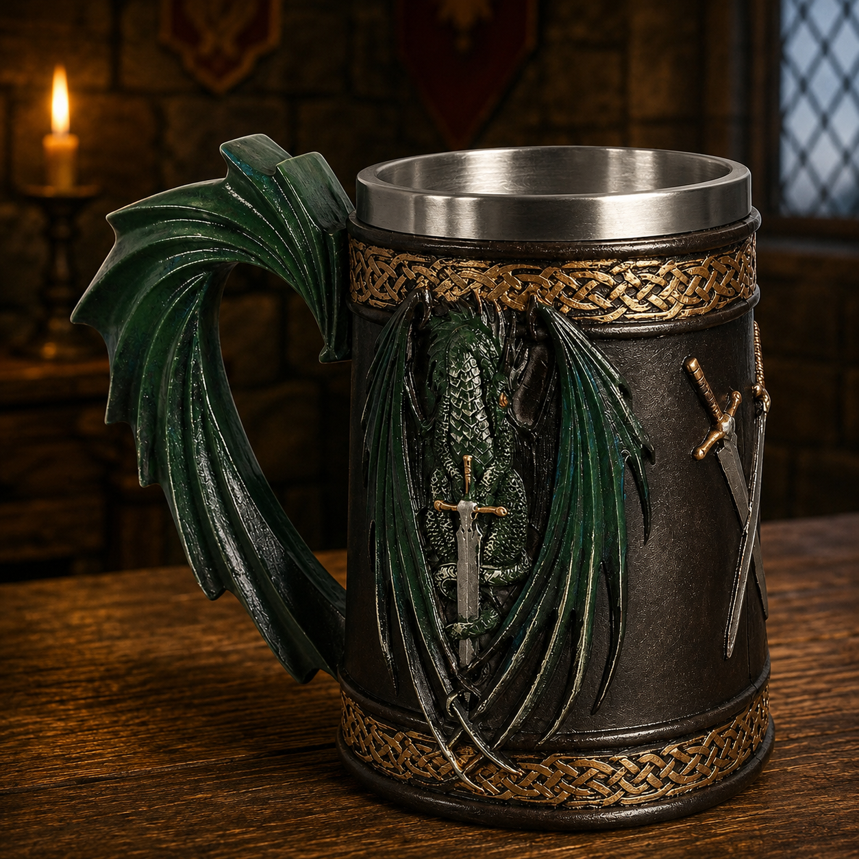 The Armored Kingdom Green Dragonlord’s War Mug-16oz-Sturdy-Fantasy Design-Premium Finish
