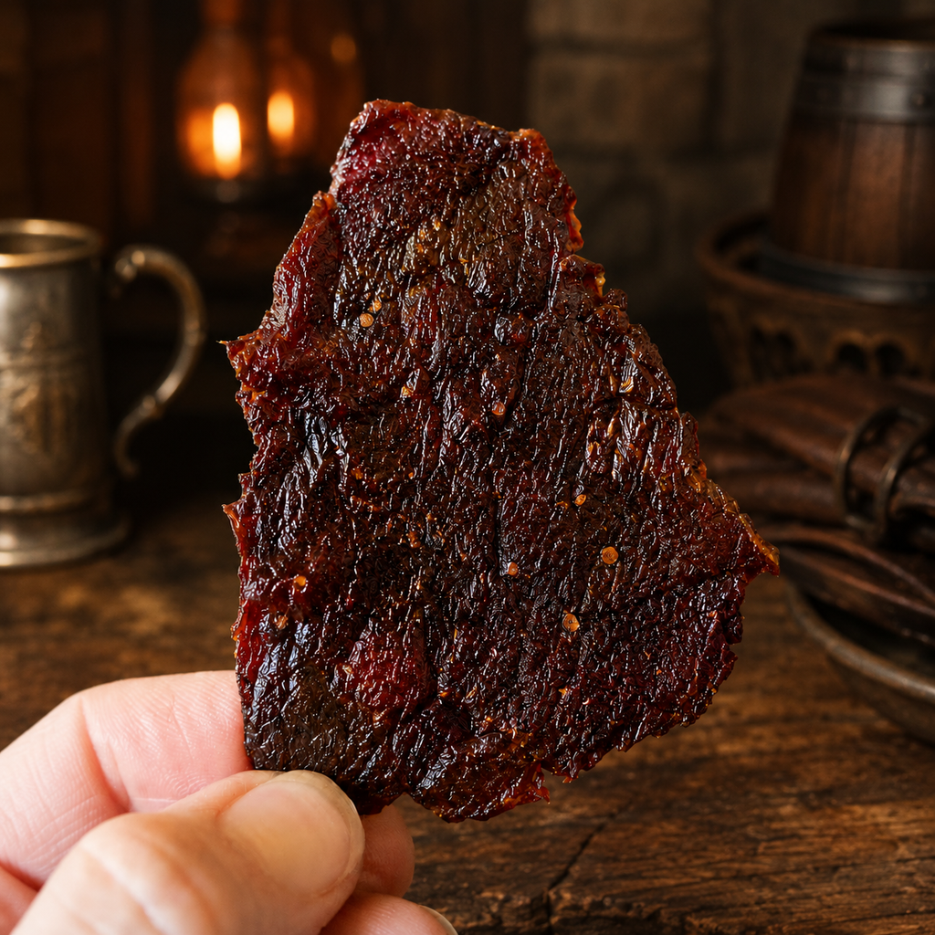 The Armored Kingdom Gourmet Smoky Sriracha Style Beef Jerky-3 oz Premium Beef Cuts-Bold Fiery-Protein Packed