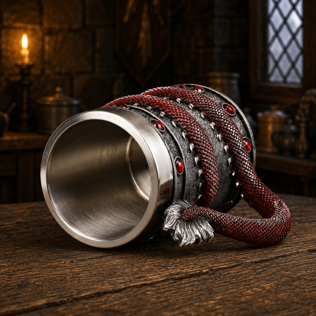The Armored Kingdom Crimson Red Wrapped Dragon Mug-Eye Catching Design-Stainless Steel Interior