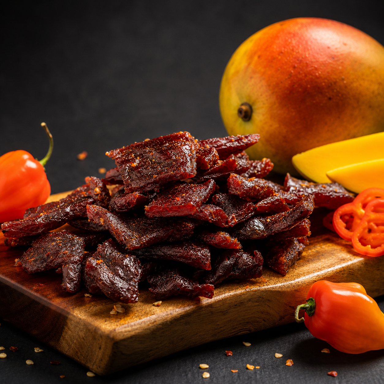 The Armored Kingdom Gourmet Mango Habanero Beef Jerky-3oz High Protein Spicy Dried Meat Snacks , Real Mango Fruit Used, High Protein Snack, Dry