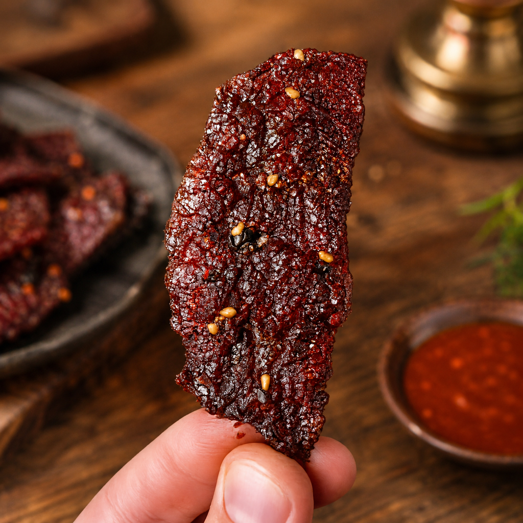 The Armored Kingdom Gourmet Korean BBQ Recipe Beef Jerky-3oz Dried Snack-Smoky-Sweet Fusion Flavor-Tender Texture-High Protein
