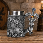 The Armored Kingdom Silver Sentinel Dragon Mug-Fantasy-Gothic-Regal-Stainless Steel
