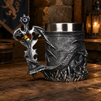 The Armored Kingdom Silver Sentinel Dragon Mug-Fantasy-Gothic-Regal-Stainless Steel