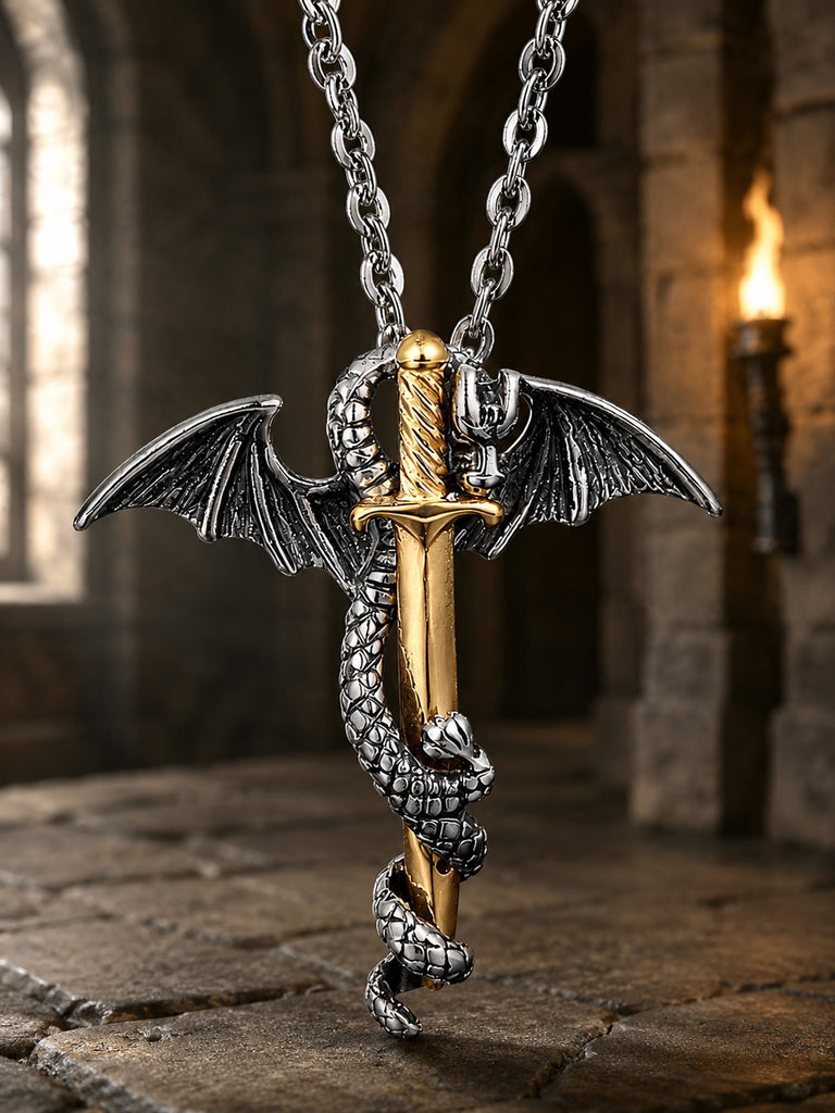 The Armored Kingdom Golden Blade of the Dragonlord Necklace-Stainless Steel