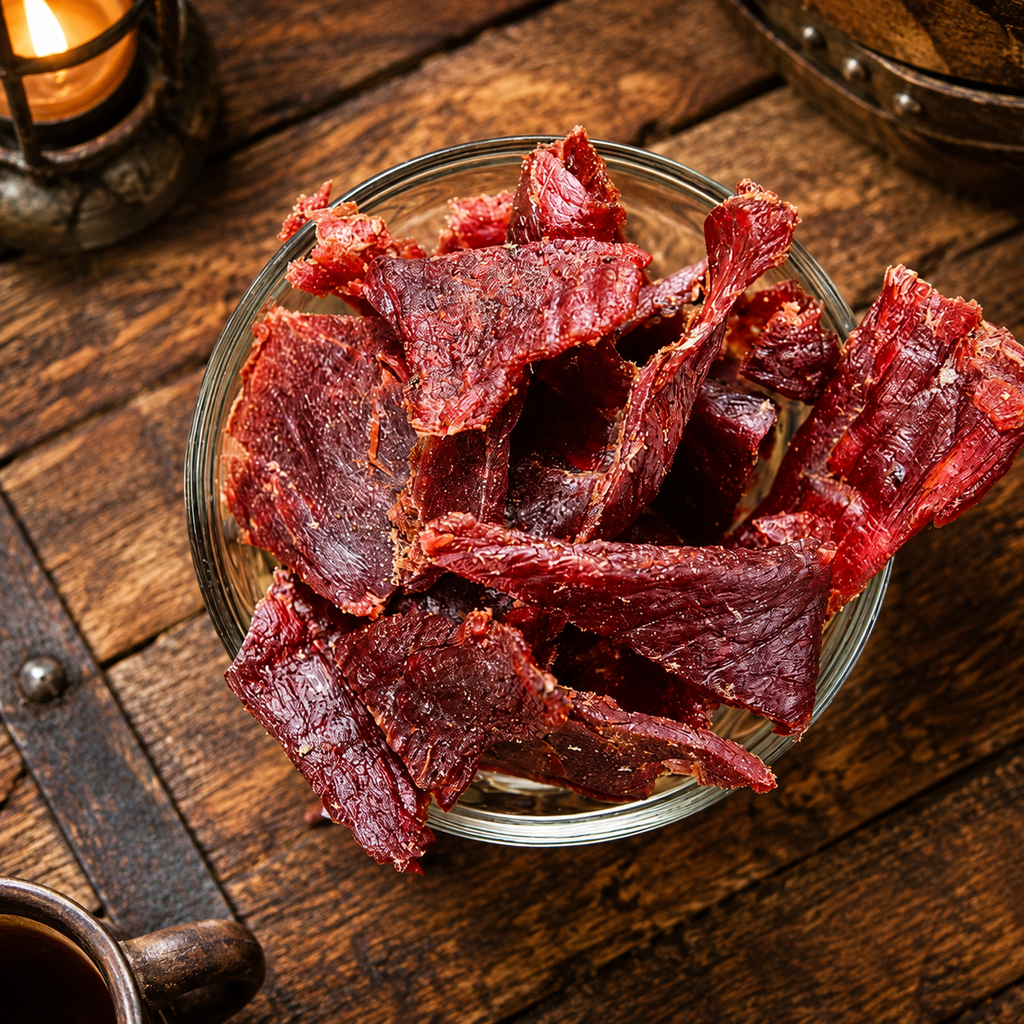 The Armored Kingdom Gourmet Original Style Jerky - Traditional & Savory-USA Made High Protein Dried Snack, 3oz Resealable Sharing Size Bag