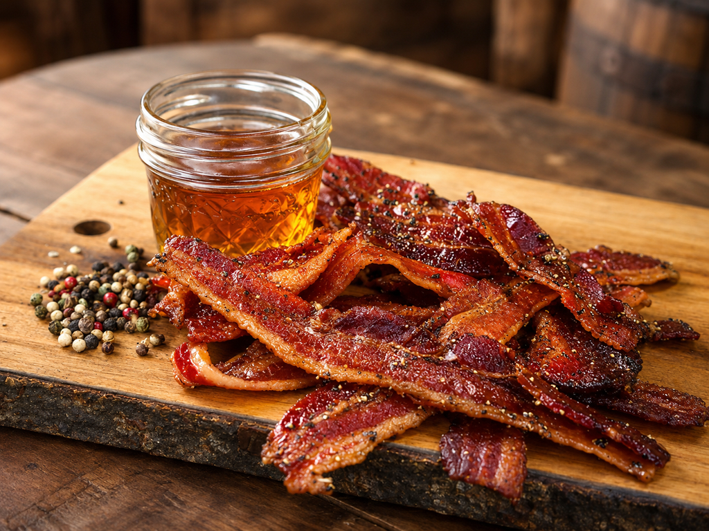 The Armored Kingdom Gourmet Honey & Pepper Bacon Jerky- USA Made-Dried Pork Snack-Slow cured and Smoked