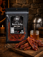 The Armored Kingdom Gourmet Honey & Pepper Bacon Jerky- USA Made-Dried Pork Snack-Slow cured and Smoked