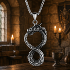The Armored Kingdom Eternal Coil of the Dragon Necklace - Stainless Steel Pendant & Chain