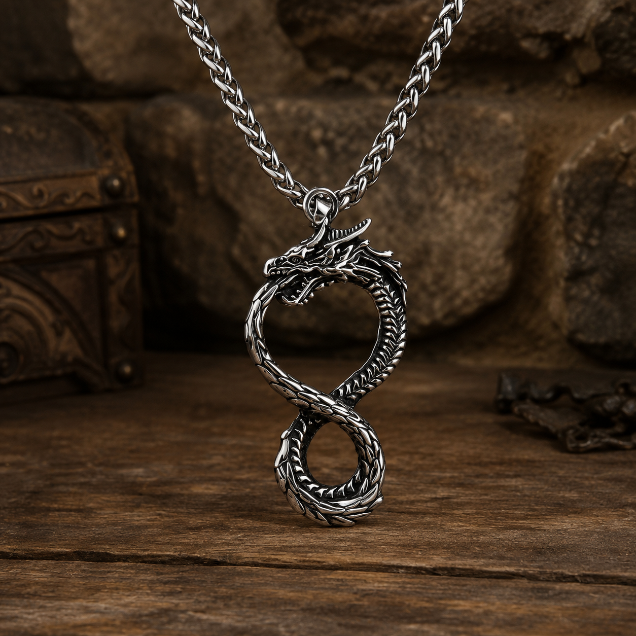 The Armored Kingdom Eternal Coil of the Dragon Necklace - Stainless Steel Pendant & Chain