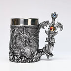 The Armored Kingdom Silver Sentinel Dragon Mug-Fantasy-Gothic-Regal-Stainless Steel