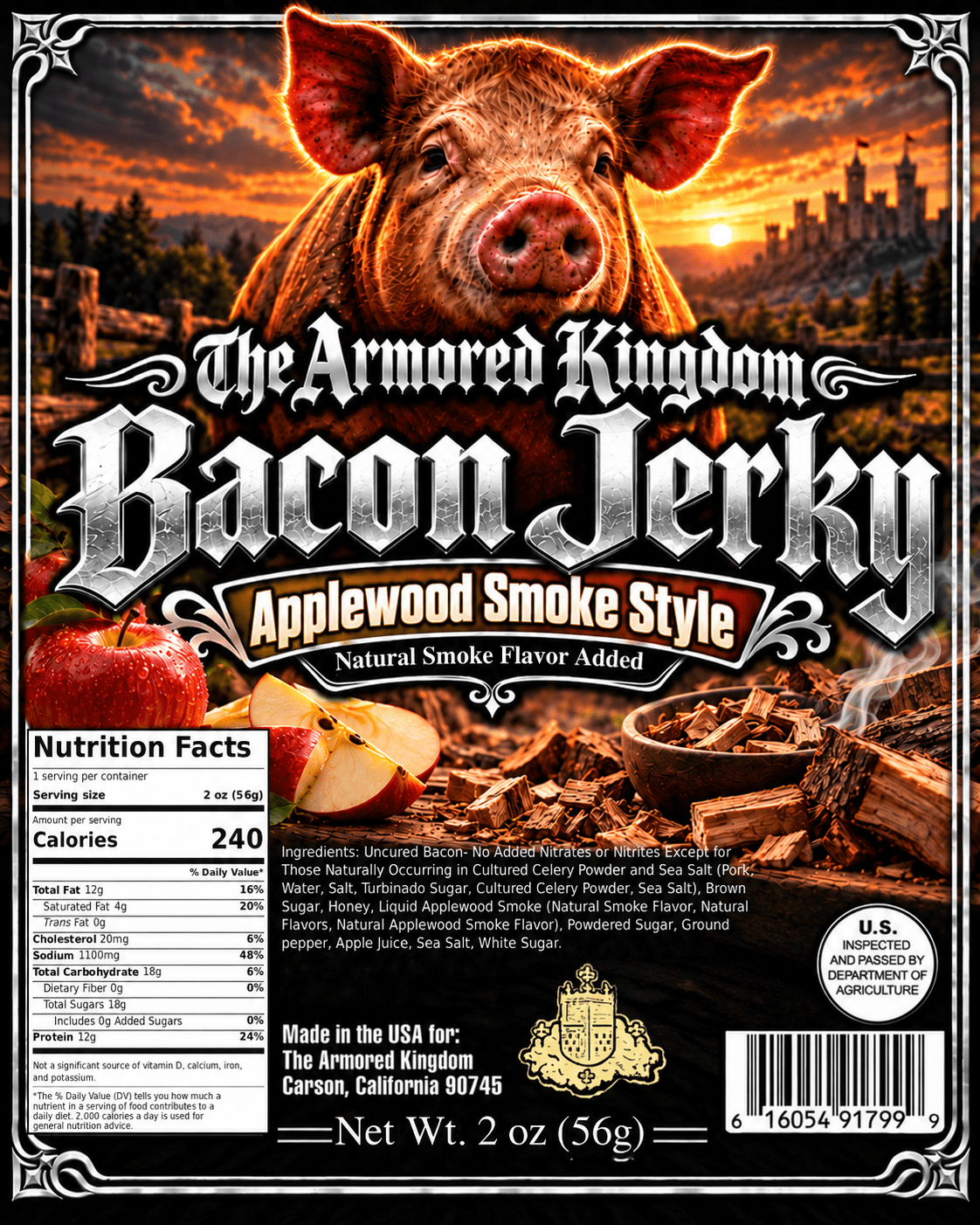 Applewood Smoke Style Gourmet Bacon Jerky by The Armored Kingdom Jerky-USA Made-Delicious Protein Snack-Ready to Eat Tender Snack-Premium Bacon-The Armored Kingdom - The Armored Kingdom