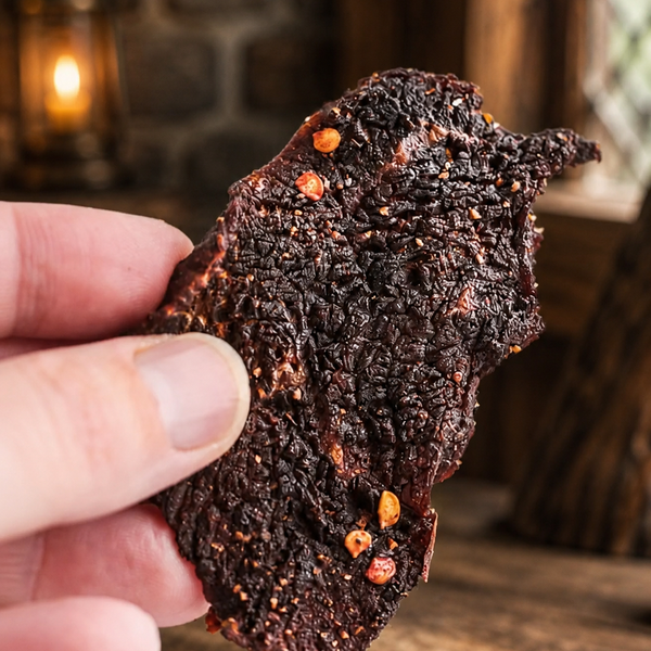 The Armored Kingdom Gourmet Cracked Black Pepper Beef Jerky-3oz-Savory High-Protein Snack, Resealable Bag, U.S.A. Inspected & Approved-Dried