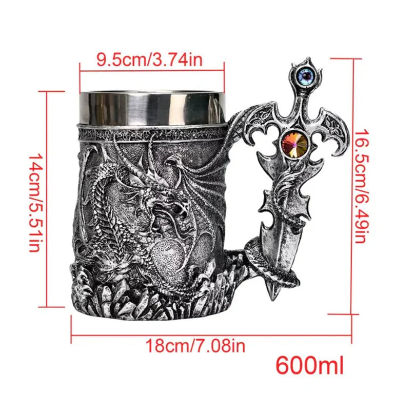 The Armored Kingdom Silver Sentinel Dragon Mug-Fantasy-Gothic-Regal-Stainless Steel