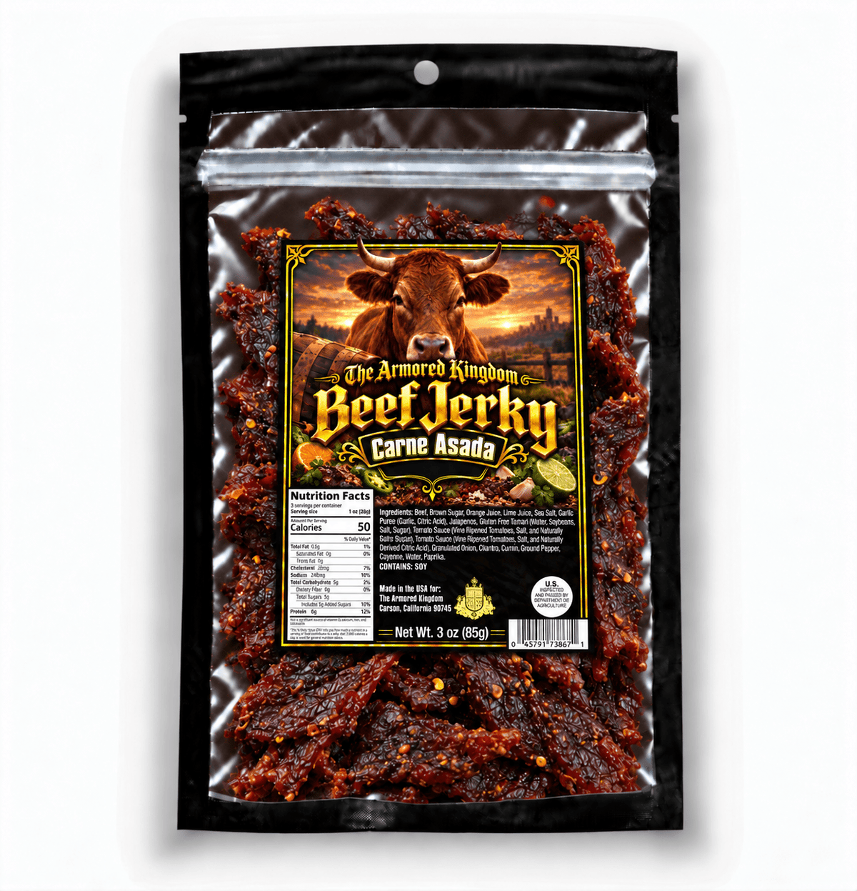 Carne Asada (Latin Inspired) Gourmet Beef Jerky by The Armored Kingdom Jerky-3oz-Savory Protein Snack-The Armored Kingdom - The Armored Kingdom