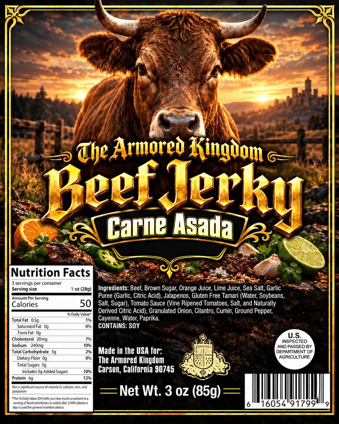 Carne Asada (Latin Inspired) Gourmet Beef Jerky by The Armored Kingdom Jerky-3oz-Savory Protein Snack-The Armored Kingdom - The Armored Kingdom