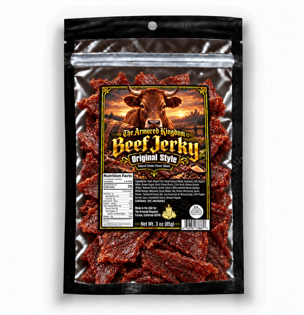 Classic Original Style Gourmet Beef Jerky by The Armored Kingdom Jerky-3oz-Traditional & Savory-USA Made High Protein Dried Snack-Resealable Sharing Size Bag-The Armored Kingdom - The Armored Kingdom