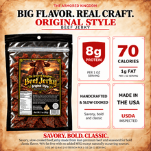 Classic Original Style Gourmet Beef Jerky by The Armored Kingdom Jerky-3oz-Traditional & Savory-USA Made High Protein Dried Snack-Resealable Sharing Size Bag-The Armored Kingdom - The Armored Kingdom