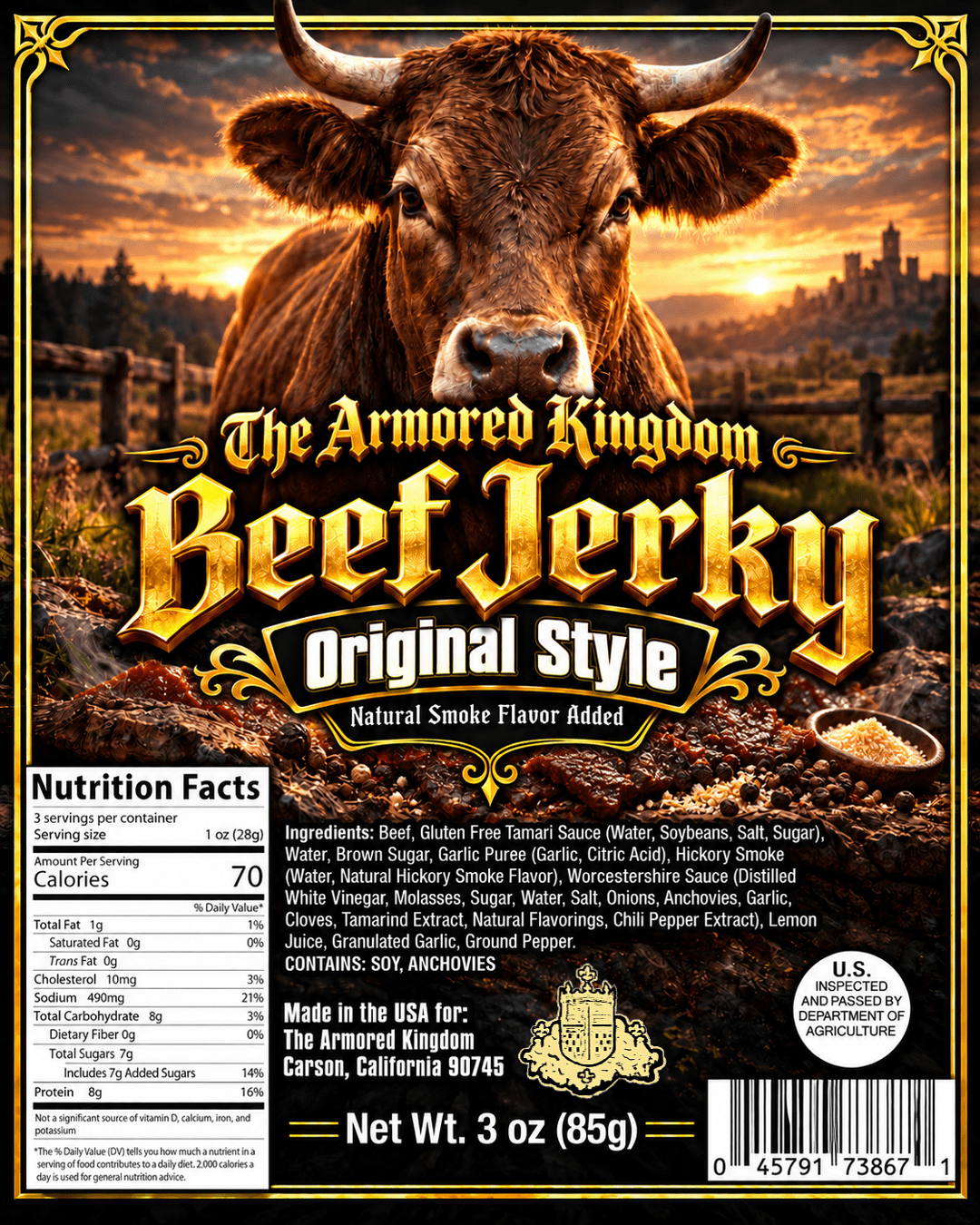 Classic Original Style Gourmet Beef Jerky by The Armored Kingdom Jerky-3oz-Traditional & Savory-USA Made High Protein Dried Snack-Resealable Sharing Size Bag-The Armored Kingdom - The Armored Kingdom