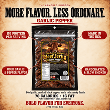 Garlic Pepper Gourmet Beef Jerky by The Armored Kingdom Jerky-3oz of Delicious Protein Filled Snack- Dried Snack-Meat-The Armored Kingdom - The Armored Kingdom