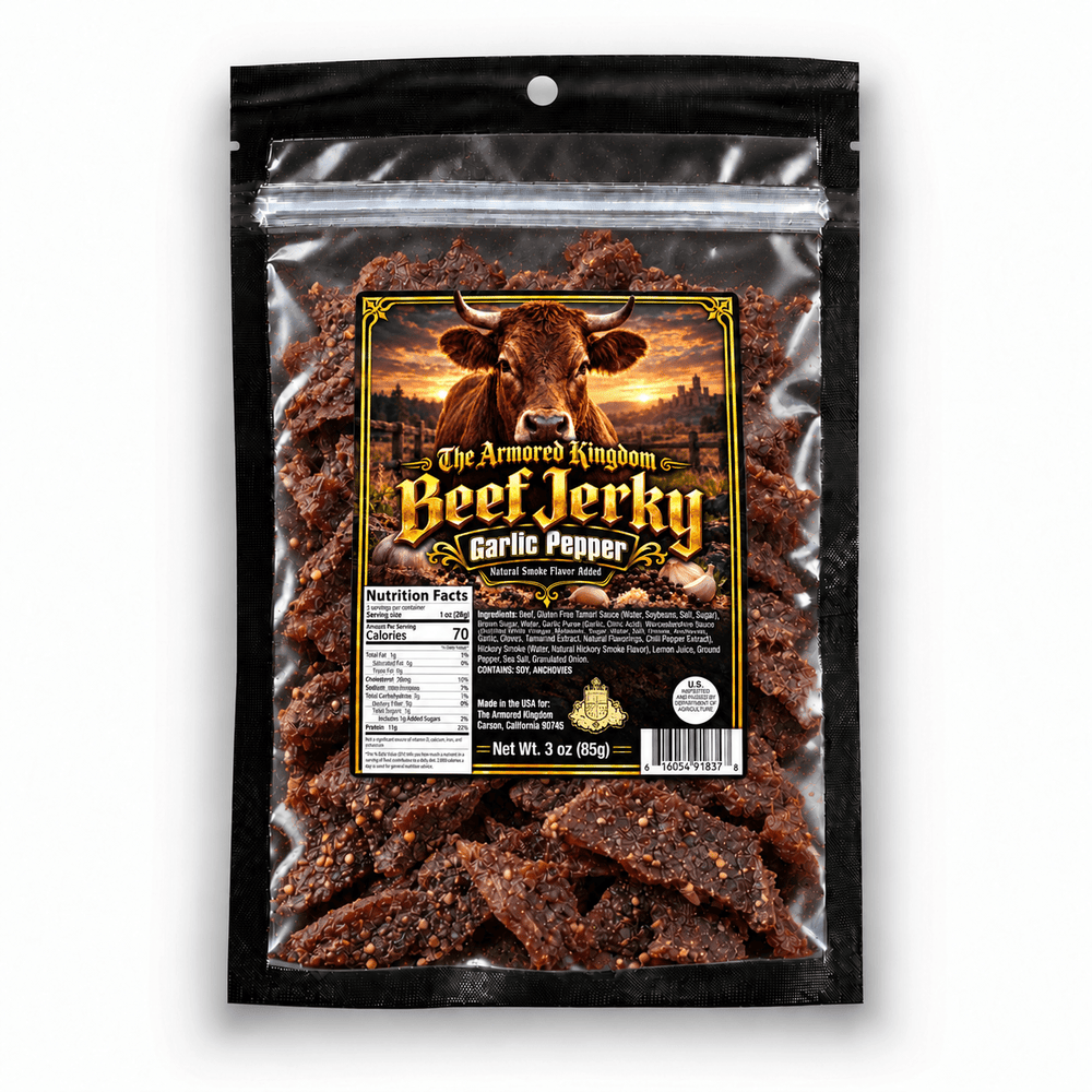 Garlic Pepper Gourmet Beef Jerky by The Armored Kingdom Jerky-3oz of Delicious Protein Filled Snack- Dried Snack-Meat-The Armored Kingdom - The Armored Kingdom