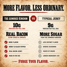Honey & Black Pepper Gourmet Bacon Jerky by The Armored Kingdom Jerky-USA Made-Dried Pork Snack-Slow cured and Smoked-The Armored Kingdom Jerky - The Armored Kingdom