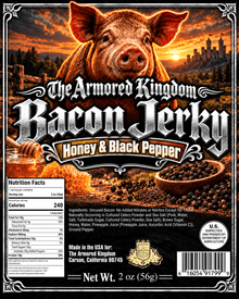 Honey & Black Pepper Gourmet Bacon Jerky by The Armored Kingdom Jerky-USA Made-Dried Pork Snack-Slow cured and Smoked-The Armored Kingdom Jerky - The Armored Kingdom