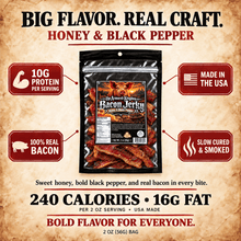 Honey & Black Pepper Gourmet Bacon Jerky by The Armored Kingdom Jerky-USA Made-Dried Pork Snack-Slow cured and Smoked-The Armored Kingdom Jerky - The Armored Kingdom