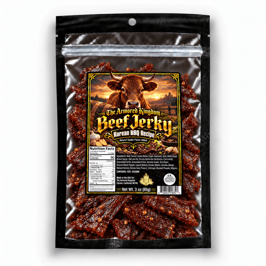 Korean BBQ Recipe Gourmet Beef Jerky by The Armored Kingdom Jerky-3oz Dried Snack-Smoky-Sweet Fusion Flavor-Tender Texture-High Protein-The Armored Kingdom - The Armored Kingdom