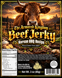 Korean BBQ Recipe Gourmet Beef Jerky by The Armored Kingdom Jerky-3oz Dried Snack-Smoky-Sweet Fusion Flavor-Tender Texture-High Protein-The Armored Kingdom - The Armored Kingdom