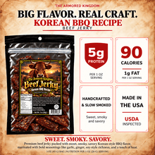 Korean BBQ Recipe Gourmet Beef Jerky by The Armored Kingdom Jerky-3oz Dried Snack-Smoky-Sweet Fusion Flavor-Tender Texture-High Protein-The Armored Kingdom - The Armored Kingdom