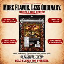 Korean BBQ Recipe Gourmet Beef Jerky by The Armored Kingdom Jerky-3oz Dried Snack-Smoky-Sweet Fusion Flavor-Tender Texture-High Protein-The Armored Kingdom - The Armored Kingdom