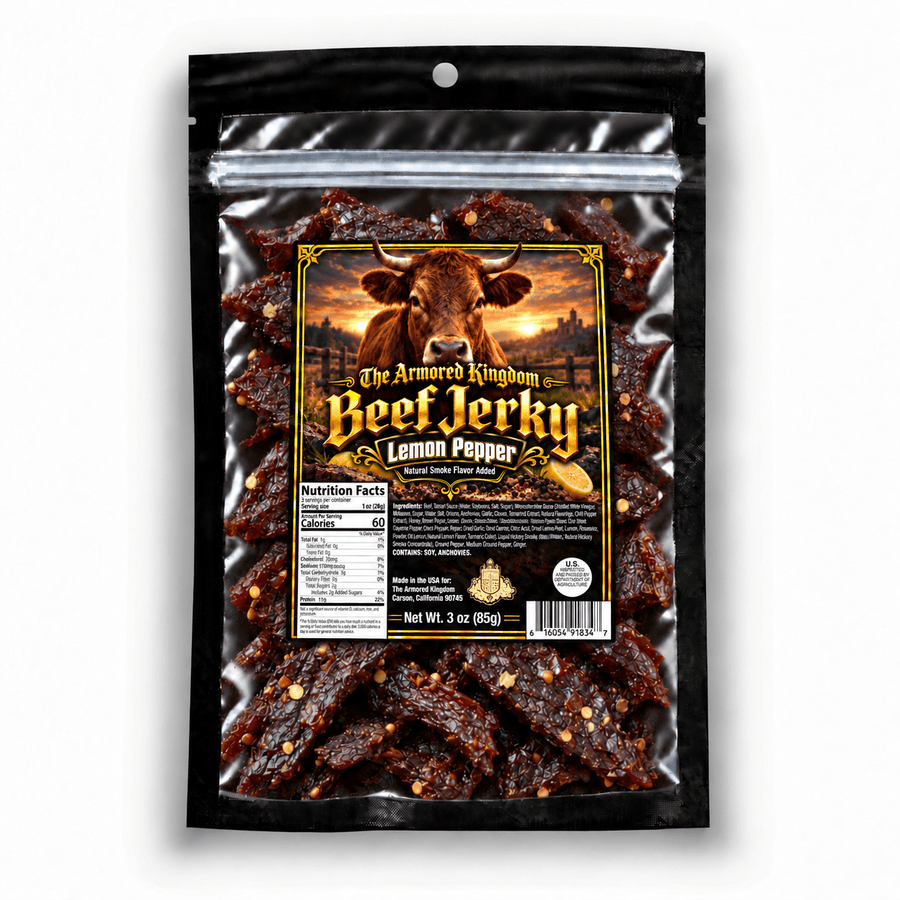 Lemon Pepper Gourmet Beef Jerky by The Armored Kingdom Jerky-3oz-High Protein-Dried Snack- The Armored Kingdom - The Armored Kingdom