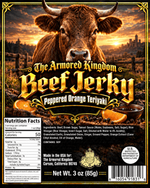 Peppered Orange Teriyaki Gourmet Beef Jerky by The Armored Kingdom Jerky 3oz Premium Cuts, Bold Spicy Heat, High Protein, Savory Flavorful Blend, The Armored Kingdom - The Armored Kingdom