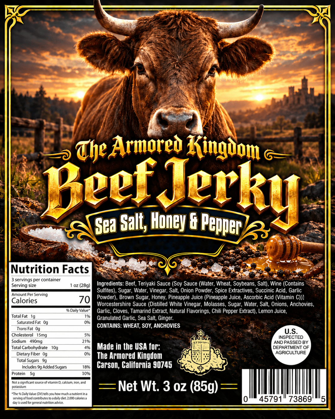 Sea Salt, Honey & Pepper Gourmet Beef Jerky by The Armored Kingdom Jerky-3oz-protein dry snack-The Armored Kingdom - The Armored Kingdom