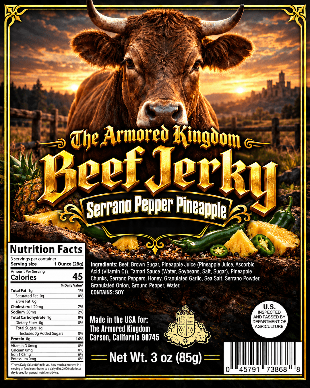 Serrano Pepper Pineapple Gourmet Beef Jerky by The Armored Kingdom Jerky-3oz-USA Made-Dried Meat-Protein Snack-The Armored Kingdom - The Armored Kingdom
