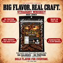 Straight Whiskey Gourmet Beef Jerky by The Armored Kingdom Jerky-3oz-High Protein Dry Snack-Savory-Marinated with straight whiskey- The Armored Kingdom - The Armored Kingdom